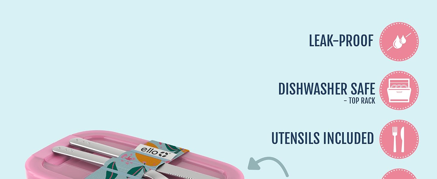 ello bento lunch stack leak-proof, dishwasher safe, utensils included