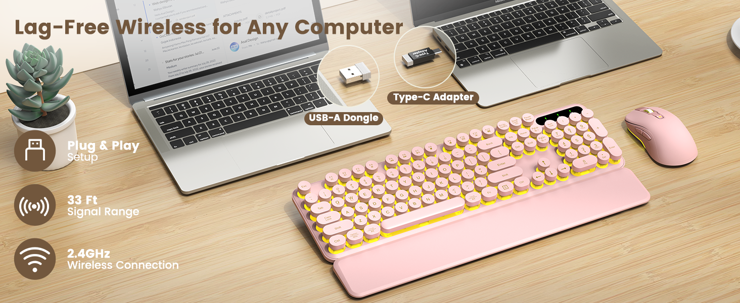 Just plug in the single USB receiver (included). Enjoy a reliable, lag-free connection