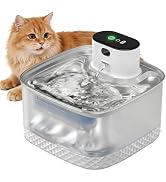 Petinstinct Wireless Cat Water Fountain, 2L Rechargeable Pet Fountain with Stainless Steel Tray, ...