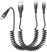Coiled USB C Cable 3FT 2-Pack, USB-A to USB-C & USB-C to USB-C 3A Fast Charging Cord for iPhone/S...