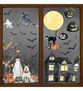 Horaldaily 30 PCS Halloween Window Cling Sticker, Jack-O-Lantern Pumpkin Castle Tree Ghost Bats C...