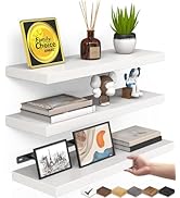 BAYKA White Floating Shelves for Wall, Set of 3, Rustic Wood Wall Shelves with Metal Brackets for...