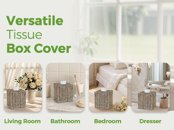 Rustic Square Tissue Box Cover for Bathroom Vanity Desk Dresser Table Night Stand Bar