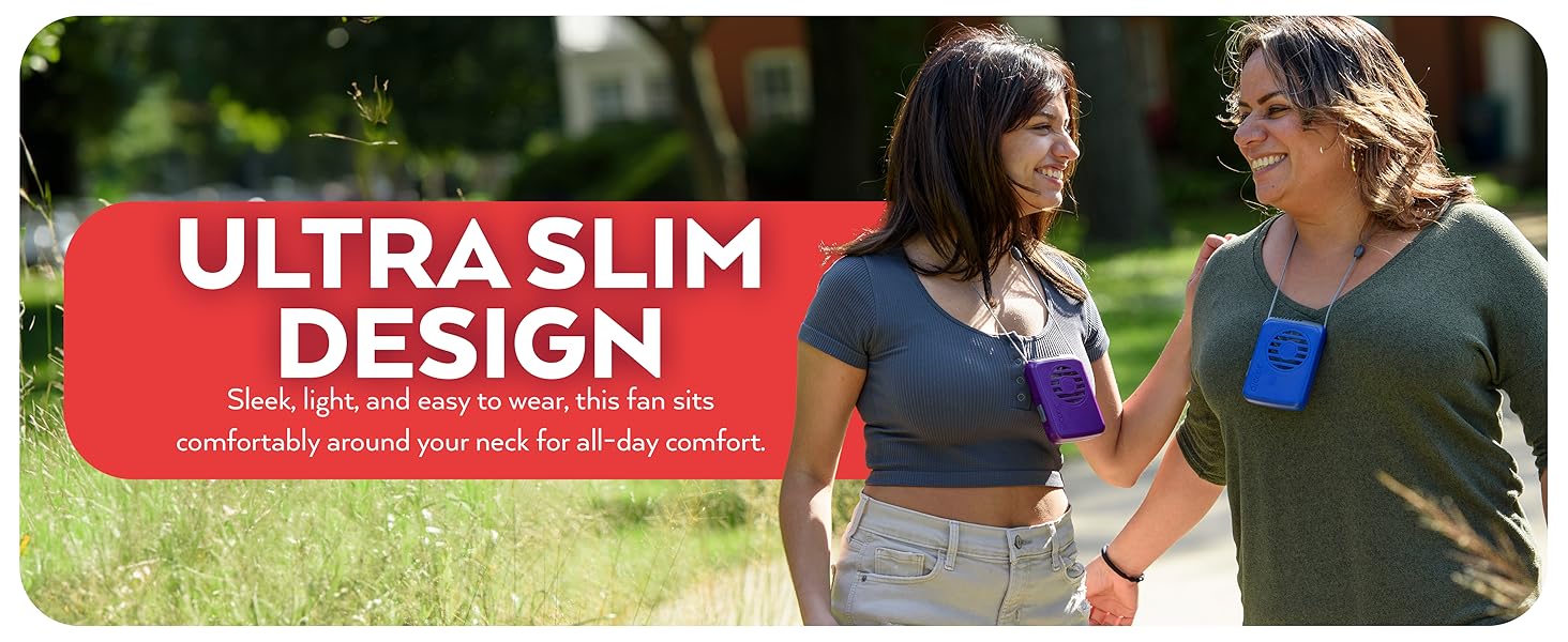 O2Cool Deluxe Necklace Fan People Wearing Fan Outside Ultra Slim Design