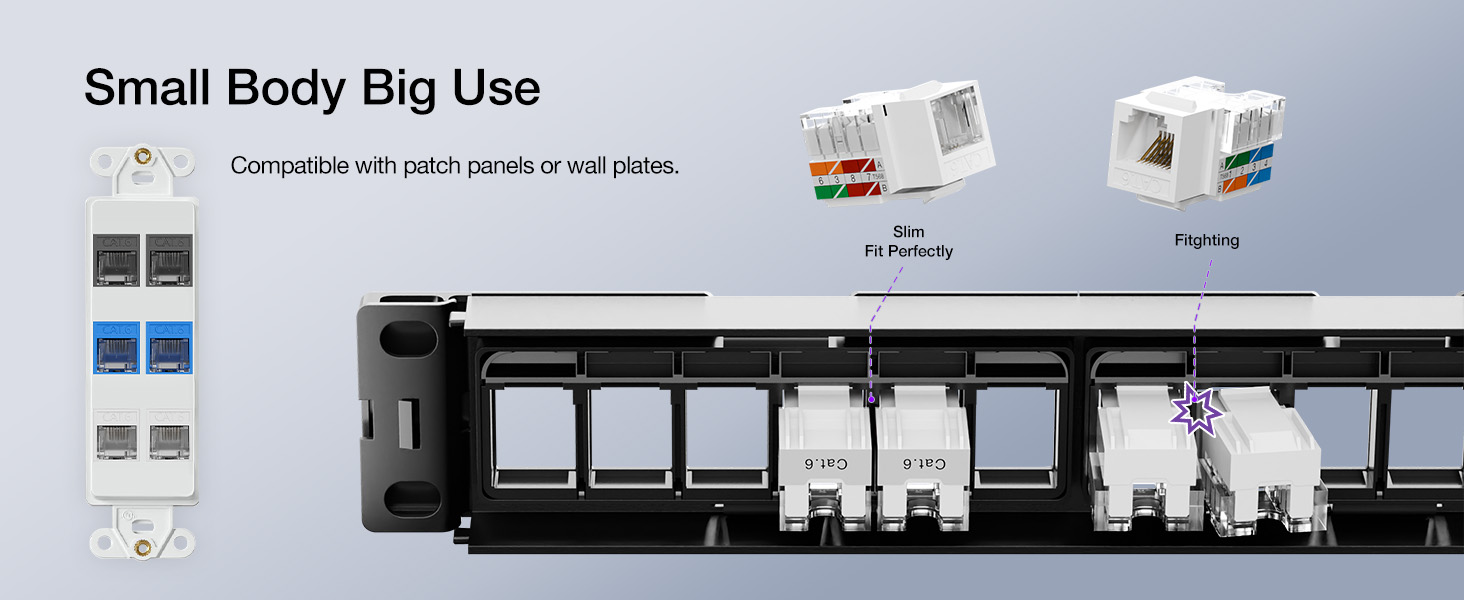slim profile rj45 keystone jacks compatible with patch panels or wall plates