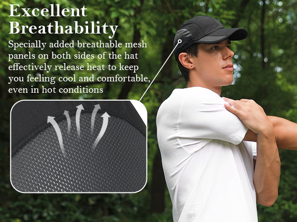 quick dry run hat is made of breathable fabrics, even if the hat is wet with sweat or light rain