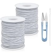 2 Rolls FIVEIZERO White Elastic Bracelet String Total 330 Feet,1mm,1.2mm,1.5mm Elastic Cord for B...