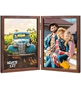 AEVETE 5x7 Picture Frames Double Hinged Wood Folding Photo Frames Vertical with Plexiglass Front,...