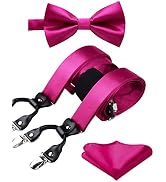 HISDERN Bow Tie and Suspenders for Men Suspender and Bowtie Handkerchief Set Adjustable Y Shape 6...