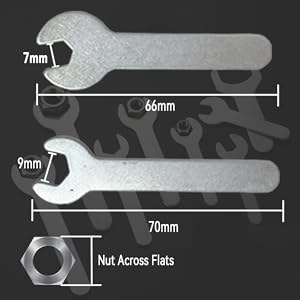 One simple and portable open-end wrench each in 9mm and 7mm