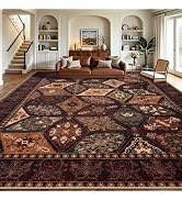 qulint Brown Vintage Area Rug 8x10, Washable Distressed Patchwork Rug for Living Room Bedroom, El...