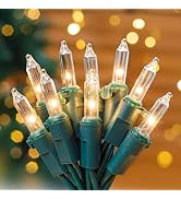 Hopolon Clear Christmas Lights Set 2PACK 50Count 13Feet Incandescent Bulb Mini String Lights for ...