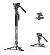 COMAN One-Click Lifting Carbon Fiber Monopod, 69‘’ Camera Monopod with Feet, Lightweight Travel T...