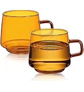 Joeyan Amber Glass Coffee Mugs Set of 2-10 oz Glass Stackable Coffee Cups with Handle - Colored T...