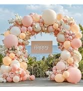 Pink White Nude Balloons Arch Kit, Double Stuffed Pastel Light Pink Cream Beige Peach White Ballo...