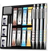 Nicpro 4 Pack Blocky Gear 0.3, 0.5, 0.7, 0.9 mm Metal Mechanical Pencils Set with Case, Lead Draf...