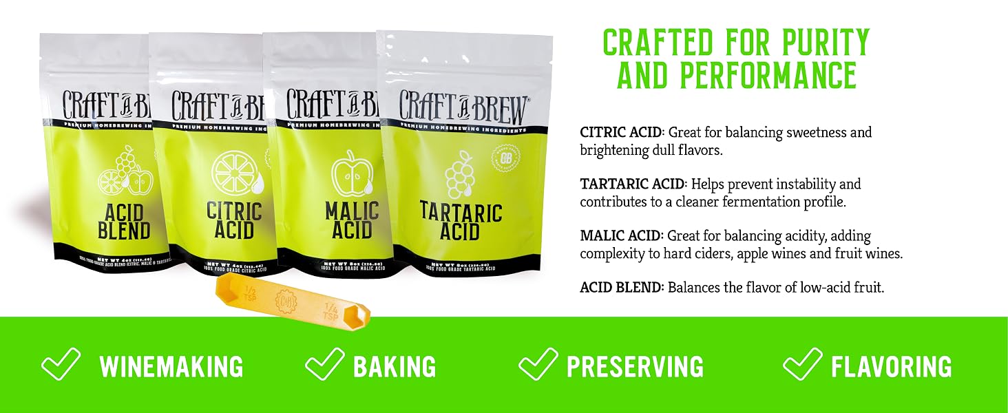 Crafted for Purity and Performance, Citric Acid, Tartaric Acid, Malic Acid, Acid Blend