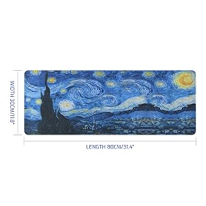 Van Gogh Starry Night Extended Large Gaming Mouse Pad,31.4"x11.8"Non-Slip Rubber Base Large Mousepad
