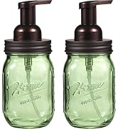 Amolliar Mason Jar Foaming Soap Dispenser, 16OZ Green Glass Hand Soap Dispenser, Plastic Pump & S...