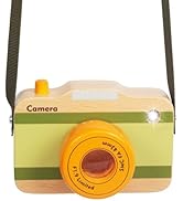 Wooden Mini Pretend Camera Toy with Real Sounds and Light for Toddlers 3 Years Old, Neck Hanging ...