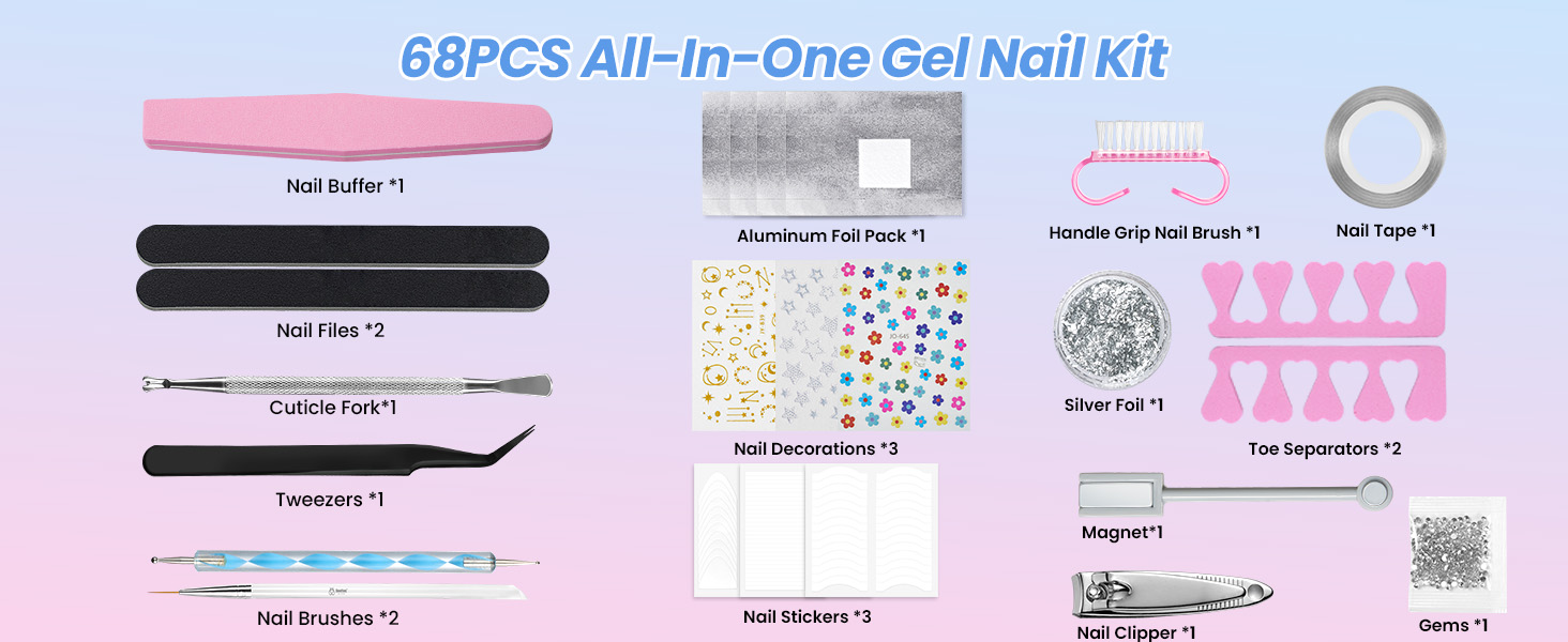 Beetles Gel Nail Polish Kit with U V Light - 32 Colors Gel Polish and Cat Eye Top Coat 68 Pcs