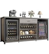LVB Large Coffee Bar Cabinet with Fridge Space, Long Wood Metal Liquor Cabinet with Refrigerator ...