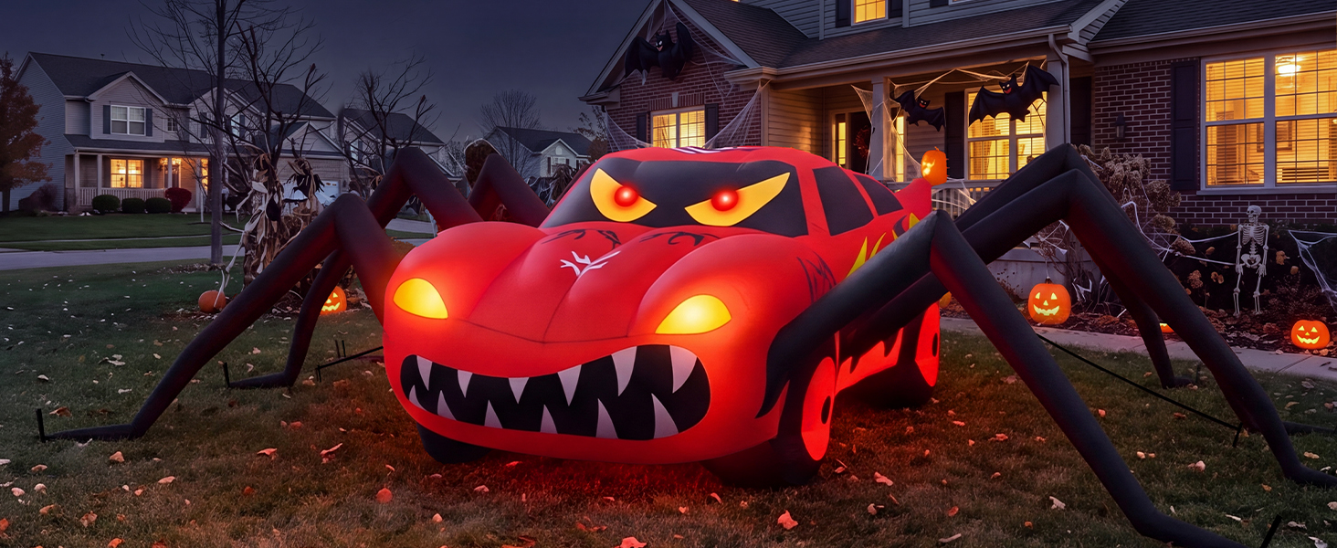 Super Giant Red 14.8FT Halloween Inflatables Spider Car Outdoor Decorations