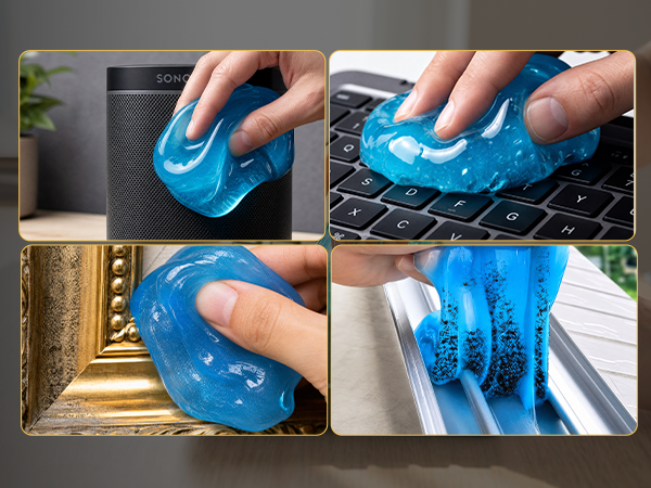 Cleaning gel as a keyboard cleaner, tackling speaker grilles, picture frames, and window tracks