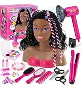 Cleboen Hair Styling Doll Head for Girls, Pretend Play Beauty Salon Makeup Kit with Hair Dryer, S...