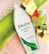 Jergens Soothing Aloe bottle next to a smoothie