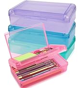 4 PCS Pencil Box,Double Layer Large Capacity Pencil Box,Hard Pencil Case with Snap-tight Lid,Plas...