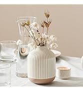 Boho Farmhouse Small Ceramic Vase for Pampas Grass & Flowers - 5.3 Inch Rustic White Vase, Center...