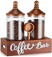 Yangbaga 55OZ Glass Coffee Canister for Ground Coffee,2Pcs Coffee Containers with Wood Handle She...