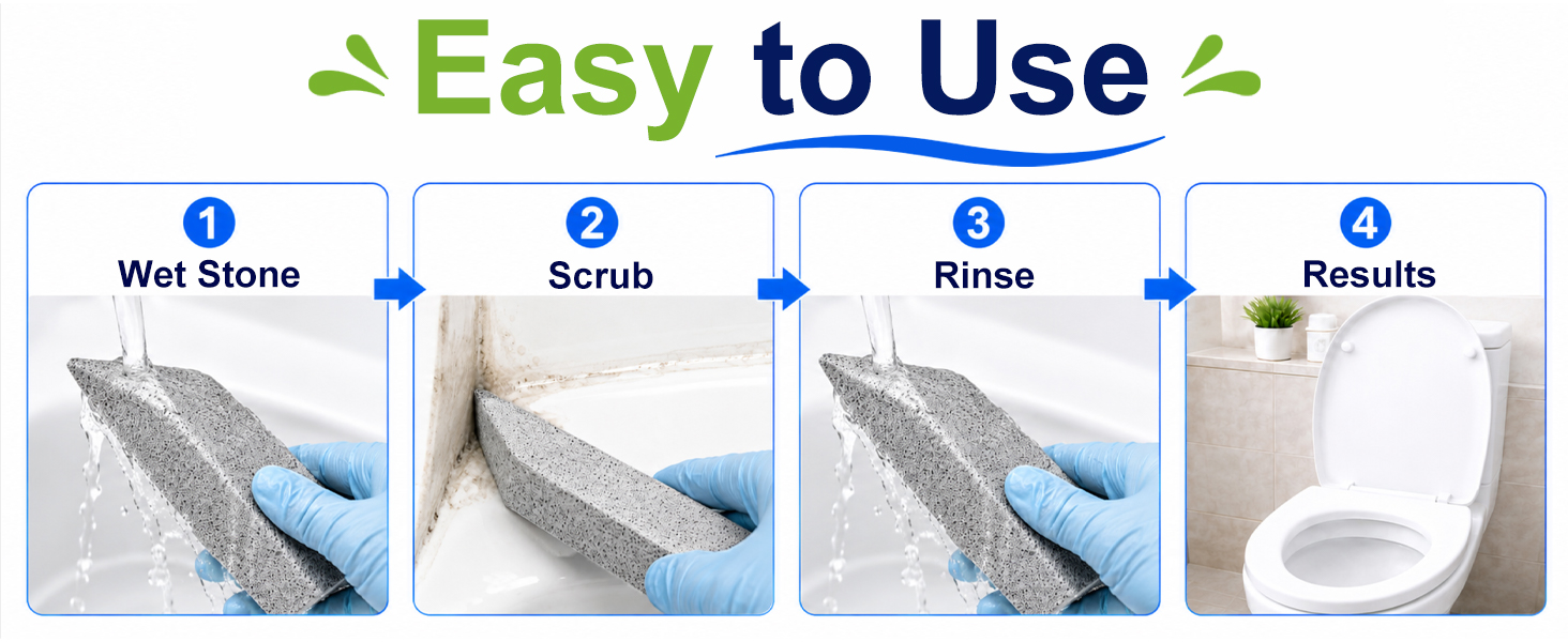 Easy steps for using pumice stone cleaning stick on toilet bowl rings and stains.
