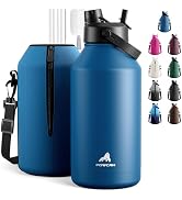 POWCAN 64 oz Insulated Water Bottle with 2-in-1 Straw Spout Lid, Leakproof, Carrier Bag, Shoulder...
