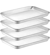 Quarter Sheet Pan Set of 4, CEKEE Stainless Steel Baking Sheet & Cookie Sheets for Baking, Baking...