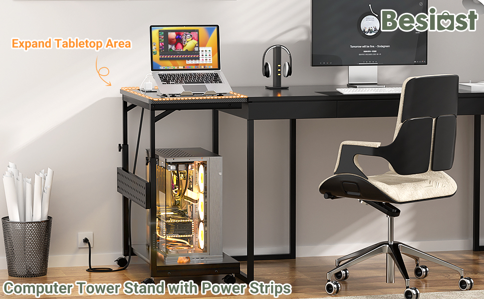 computer tower stand with power strips height adjustable PC tower stand