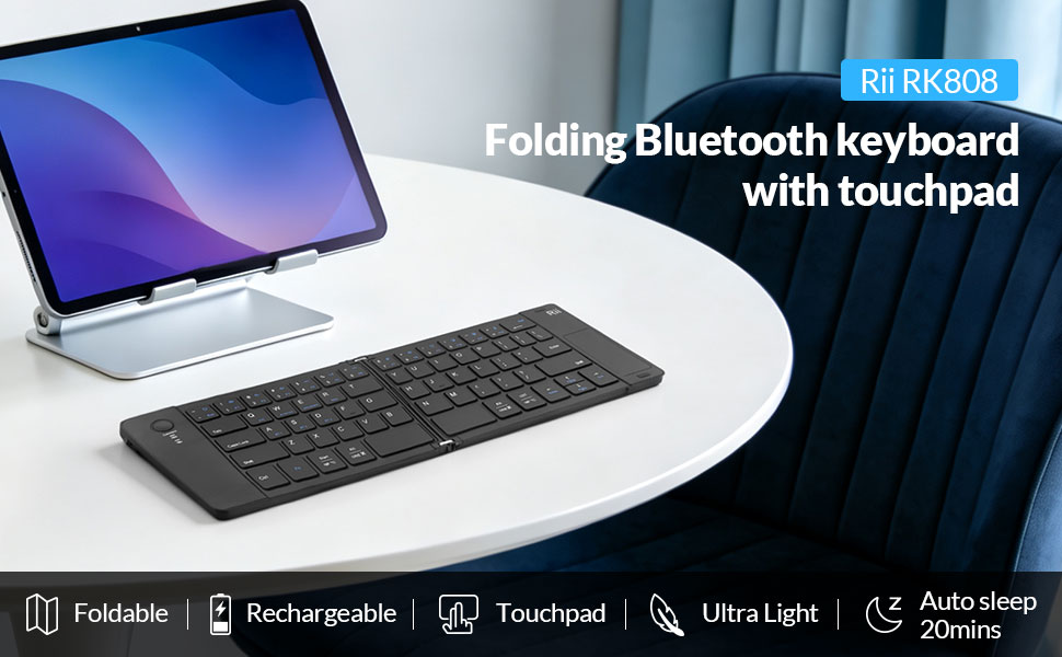 Rii RK808 Foldable Bluetooth Keyboard with Touchpad