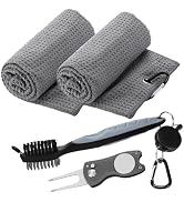 Aulock Golf Towel and Brush Set -16" X 24" Microfiber Towels with Carabiner Clip, Men Cleaning Ki...