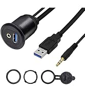 SinLoon USB 3.0 & 3.5mm Car Mount Flush Cable 3.3FT USB 3.0 Flush Mount Cable AUX Extension Dash ...
