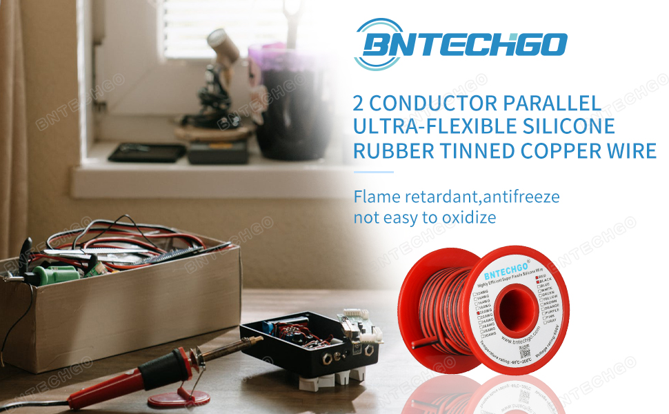 20 gauge 2 conductor parallel silicone wire spool 20AWG 20ga 20g flexible Red Black electric wire