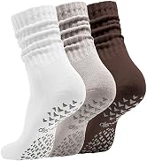 Acomono Women’s Pilates Socks with Grips – 3 Pairs Scrunch Crew Non-Slip Yoga Barre Workout Hospi...