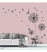 Supzone Dandelion Wall Stickers Flower Wall Decals Butterflies Flying Wall Decors Wall Art Sticke...