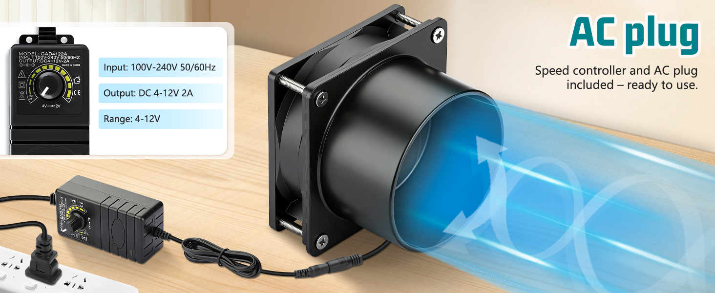 ac vent booster duct inline speed control ac plug 110v 120v fresh air ventilation system 3inch fan