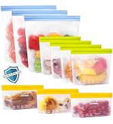 SPLF 10 Pack Stand-Up Reusable Food Storage Bags Dishwasher Safe, BPA Free Reusable Freezer Bags,...