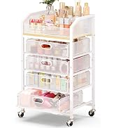 Metal Rolling Makeup Cart with 4 Drawers and Toptable