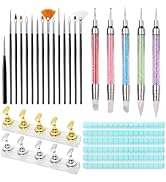 Nail Art Brushes and Tools Set– 15 Pcs Nail Art Brushes, 5 Pcs Dual-Ended Nail Dotting & Sculptur...