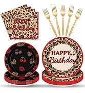 Cogniplay 96Pcs Cheetah Print Party Supplies Set Leopard Birthday Plates and Napkins Red Black Ch...