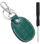 CALFOVERA Green Genuine Leather Keychain Cover Portable Leather Key Fob Compatible Scratch-Resist...
