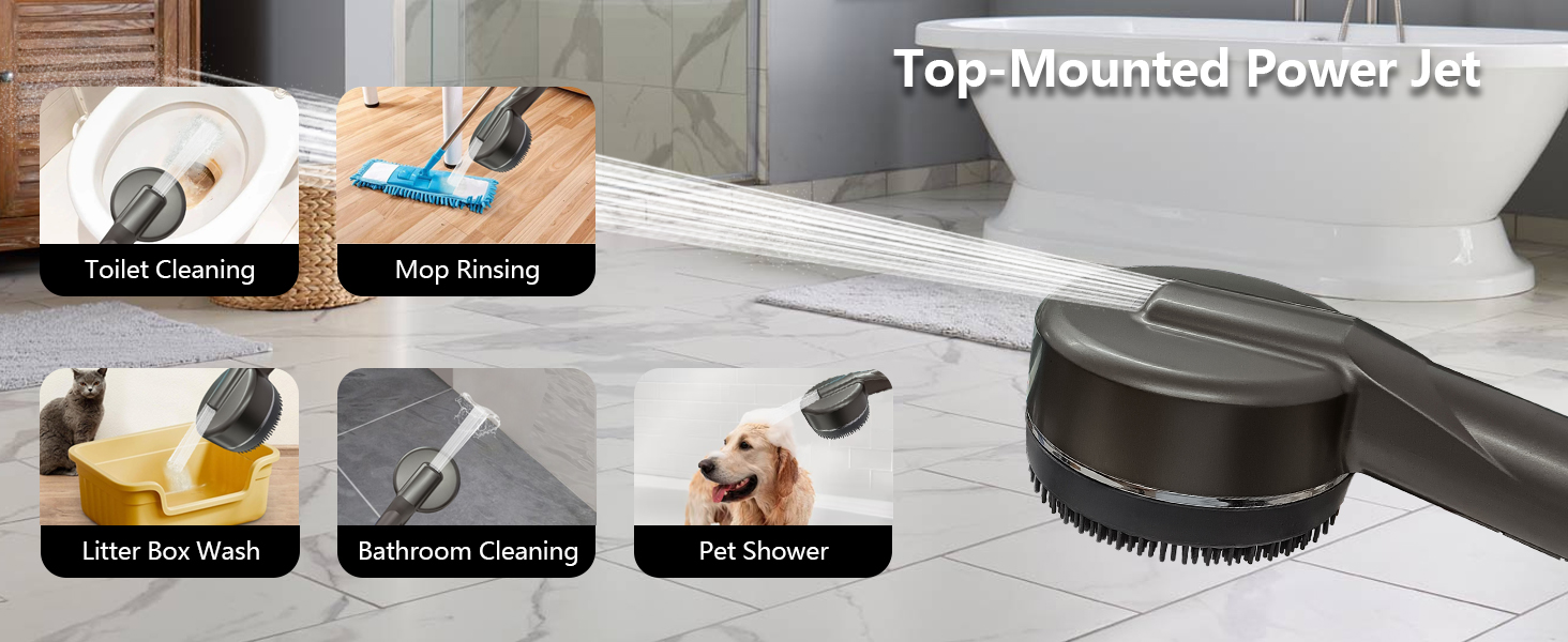 Top-Mounted Power Jet Toilet Cleaning Mop Rinsing Litter Box Wash Bathroom Cleaning Pet Shower
